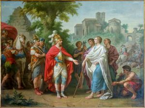 Popilius envoye en ambassade aupres d'Antiochus Epiphanes pour arreter le cours de ses ravages en Egypte