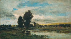 French River Scene by Charles-Francois Daubigny
