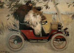 Ramon Casas and Pere Romeu in an Automobile by Ramon Casas