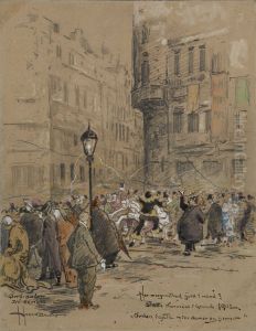 Karl Johans gate en sen nattetime etter karneval pa Grand Hotell by Henrik Backer