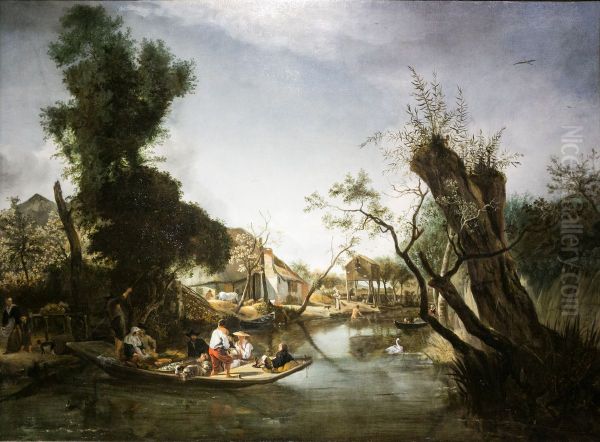 River Landscape with a Ferry - view 1