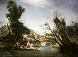 River Landscape with a Ferry River Landscape with a Ferry