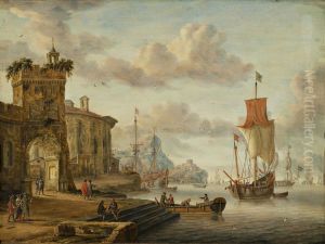 Harbour Scene with Ancient Ruins by Abraham Storck