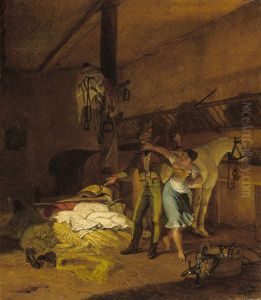 Ein Chevauxleger schakert mit einer Magd by Carl Wilhelm von Heideck