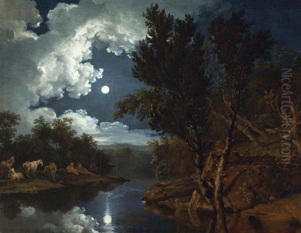 Flusslandschaft im Mondlicht - view 1