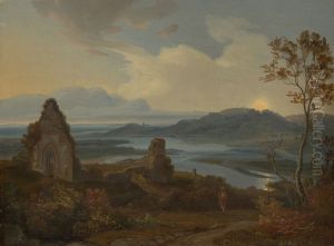 Flusslandschaft mit Kirchenruine by Carl Rottmann