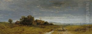 Oberbayerische Ebene mit heimziehender Schafherde