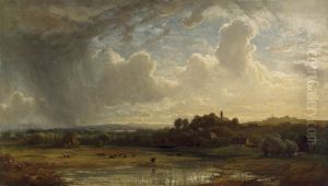 Oberbayrische Flusslandschaft bei Gewitter by Eduard Schleich the Elder