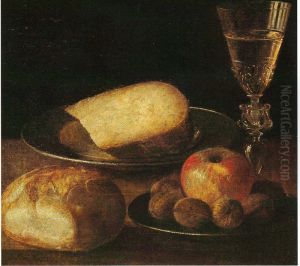 Nature morte aux fruits, fromage et pain by Sebastian Stoskopff