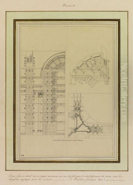 Coupe, plan et detail des ouvrages nouveaux qui ont ete faits pour le retablissement du dome avec les charpentes employees pour le soutenir - view 1