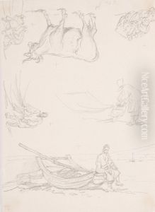Studies Of Street Vendors, Fishermen And Figures by George Chinnery