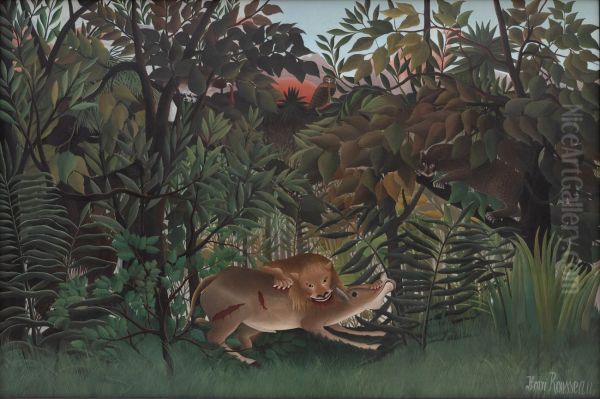 The Hungry Lion Attacking an Antelope - view 1