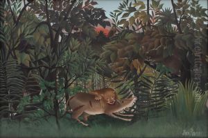 The Hungry Lion Attacking an Antelope