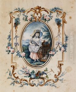 Girl with Birds in Wicker Cage by Jean-Baptiste Huet