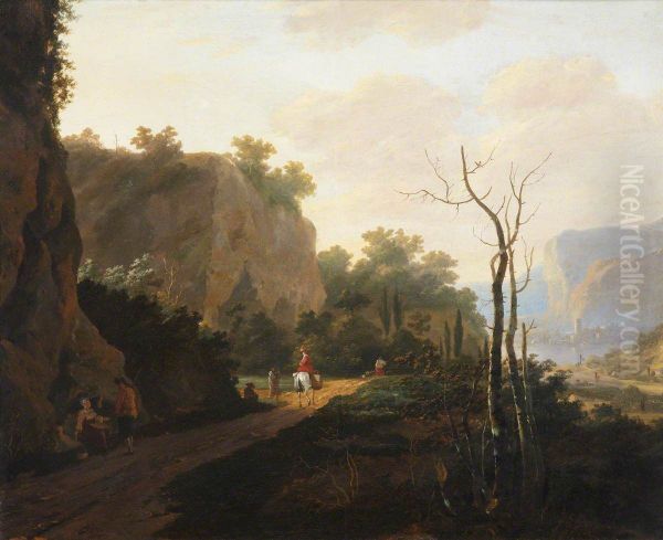 A Rocky Landscape with Figures, Sunset - view 1
