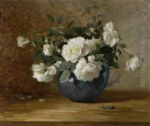 White Roses In A Blue Vase by Alice Brown Chittenden