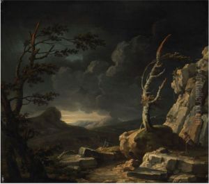 A Stormy Landscape by George Barret, Sr.