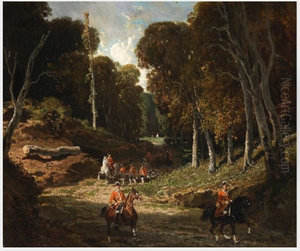 A Rider in Red Coats in a Forest A Rider in Red Coats in a Forest