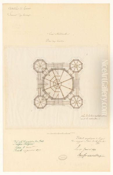 Plan des combles de la tour meridionale de la cathedrale de Reims (1852) - view 1