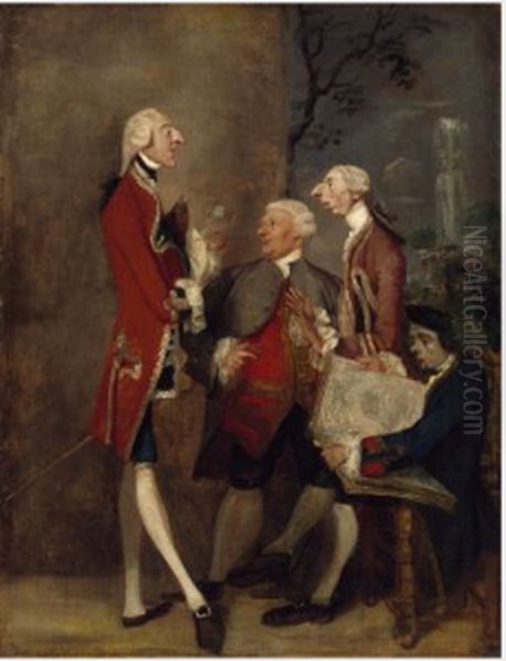 Caricature of Thomas Brudenell, Baron Bruce, the Hon. John Ward, Joseph Leeson, later 2nd Earl of Milltown, and Joseph Henry of Shafford - view 1