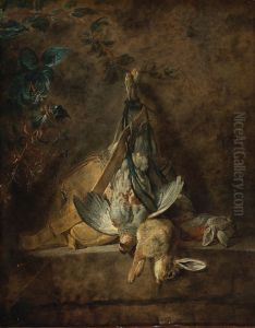 Two Rabbits, a Grey Partridge, Game Bag and a Powder Flask by Jean-Baptiste-Simeon Chardin
