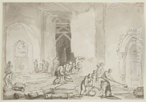 Iron smelting at Neath Abbey ? by Thomas Rowlandson
