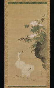 Egrets and Cotton Roses by Mitsuoki, Tosa