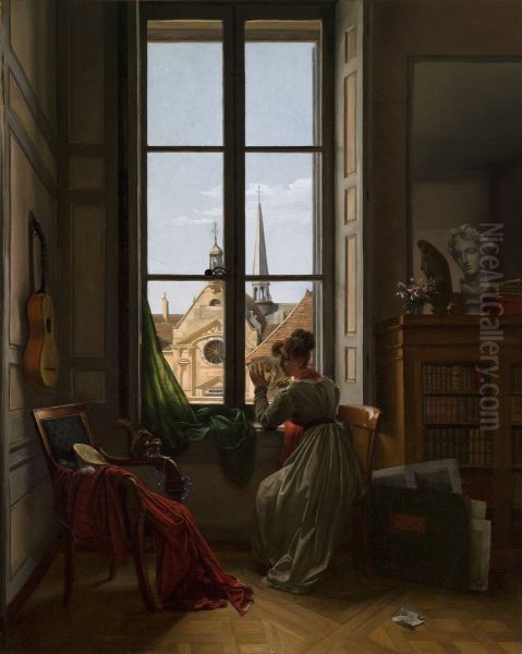 Interior with Young Woman Tracing a Flower - view 1