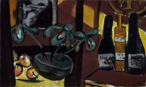 Still Life on Brown and Yellow (Champagne Bottles and Orchids) by Max Beckmann