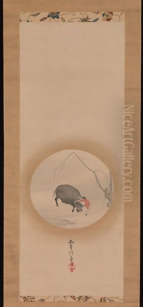 Boy Trying to Make an Ox Drink - view 1