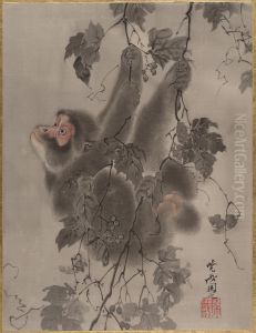 Monkey Hanging from Grapevines by Kawanabe Kyosai
