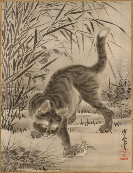 Cat Catching a Frog - view 1