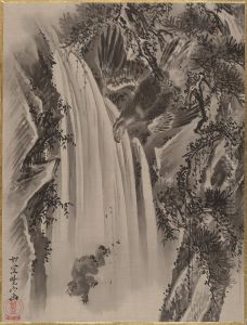 Waterfall, Eagle and Monkey by Kawanabe Kyosai