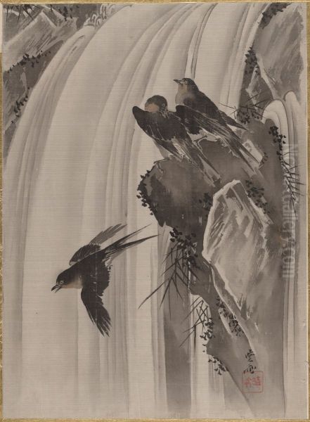 Swallows by a Waterfall - view 1