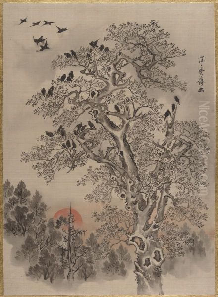 Flock of Crows at Dawn - view 1