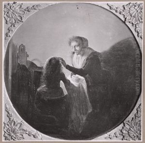 Mother taking care of a child in an interior by Dirck Hals