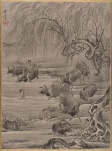 Buffalo and Herdsman by Kawanabe Kyosai
