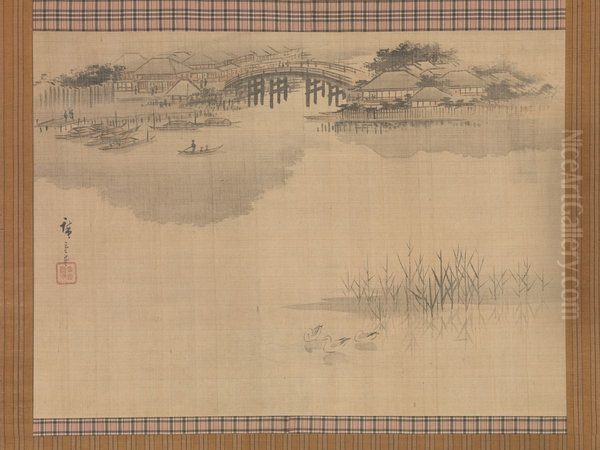 The Imado Bridge at the Foot of Mount Matsuchi - view 1
