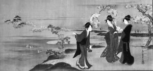 Three Beauties Viewing Cherry Blossoms by Chobunsai Eishi