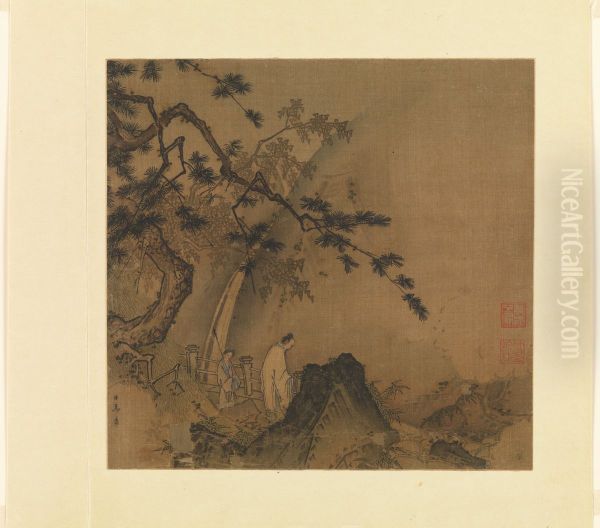 Scholar viewing a waterfall - view 1