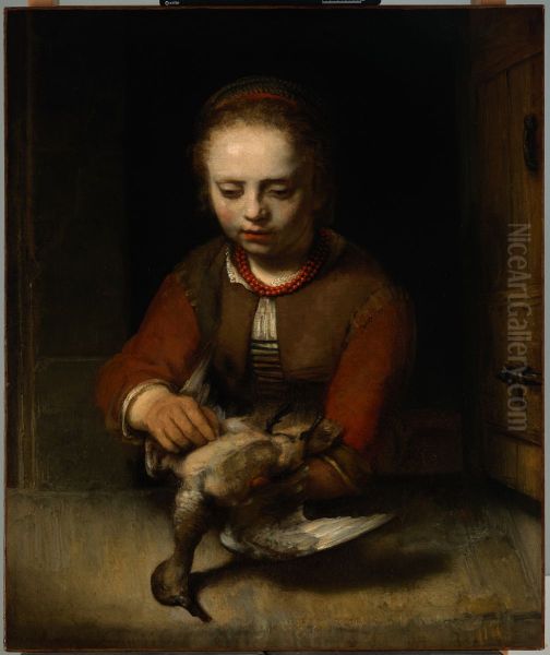 Young Girl Plucking a Duck - view 1