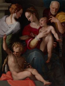 Holy Family with the Mystic Marriage of Saint Catherine by Maso da San Friano