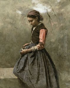 A pensive Girl by Jean-Baptiste Camille Corot