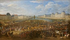 Louis XIV crossing Pont Neuf by Adam Frans van der Meulen