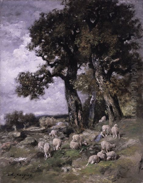 Sheep in the Shelter of the Oaks - view 1