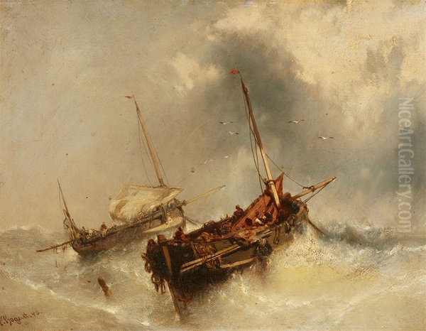 Two boats on the Stormy Sea - view 1