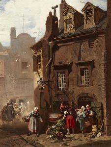 Markttreiben in einer mittelalterlichen Stadt by Charles Hoguet