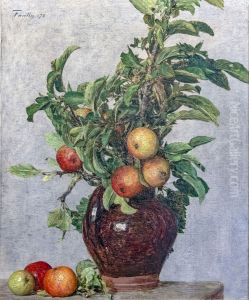 Vase with apples and foliageFrancais:Vase aux pommes et feuillageItaliano:Vaso con mele e fogliame by Henri Fantin-Latour