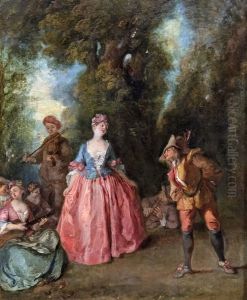Galante feast representing a lady dancing with PulcinellaFrancais:Fete galante representant une dame dansant avec PulcinellaItaliano:Festa di Galante che rappresenta una danzatrice che balla con Pulcinella by Nicolas Lancret