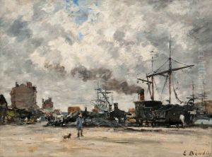 The Wharf (Shipping in Antwerp Harbour) by Eugene Louis Boudin